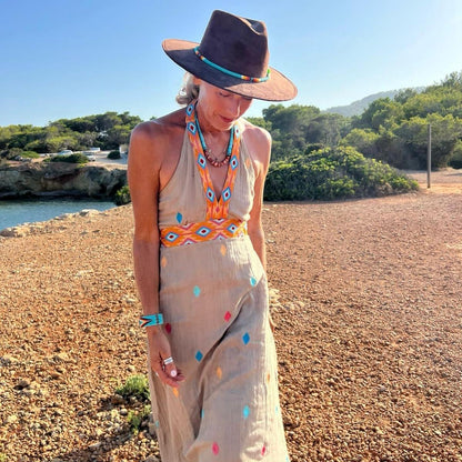 Azteca Dress Taupe - World Family Ibiza